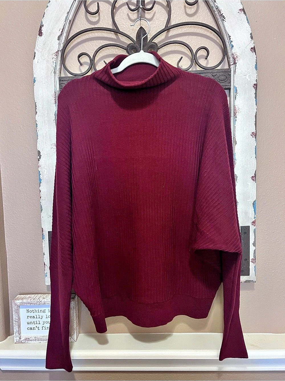 French Connection Lena Marie Pullover Ribbed Turtleneck Pullover in Burgundy